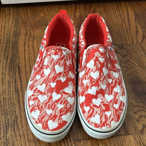 VANS Asher Marble Hearts Red Slip On Sneaker Sz 5 - Picture 2 of 5